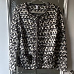 Oscar de la Renta Gray and Cream Knit Jacket rehab